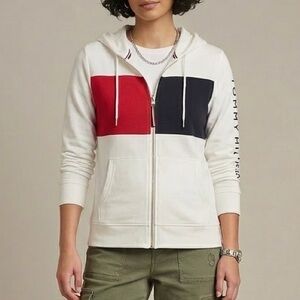 Tommy Hilfiger Full-Zip Hoodie Sweatshirt Men's XL White Classic Retro Inspired